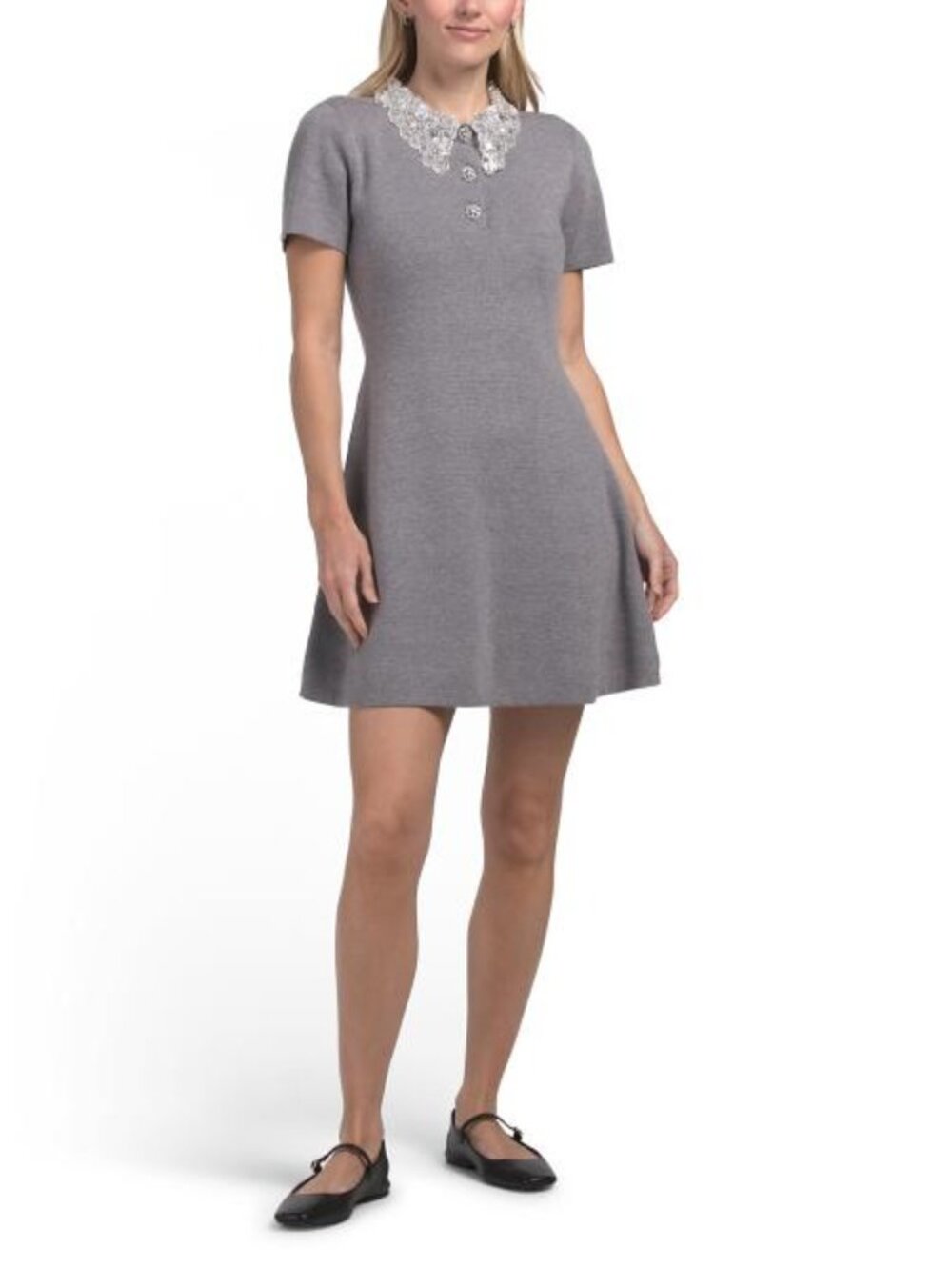 ENDLESS ROSE Detachable Rhinestone Collar Knit Mini Dress